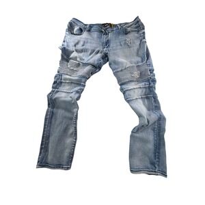 RAW X Men's Moto Biker Jeans Tagged Size 40 Light Wash Distressed Skinny Stretch